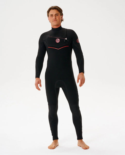 RIP CURL MEN'S FLASHBOMB FUSION 3/2 CHEST ZIP WETSUIT - BLACK
