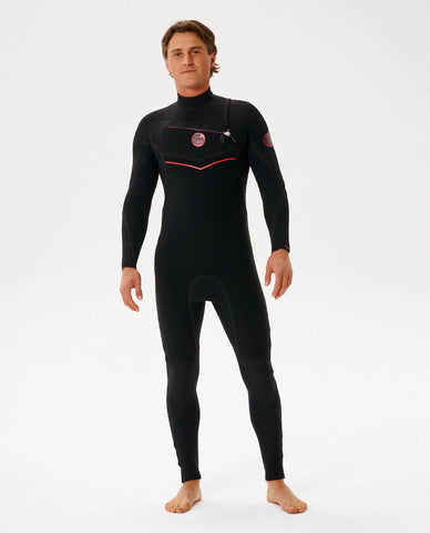 RIP CURL MEN'S FLASHBOMB FUSION 3/2 CHEST ZIP WETSUIT - BLACK