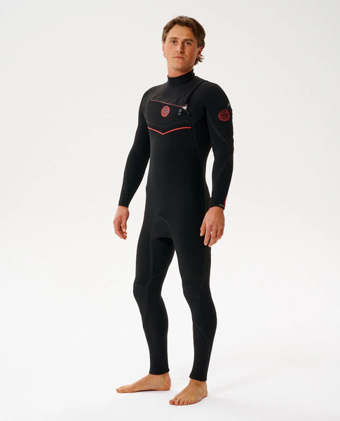 RIP CURL MEN'S FLASHBOMB FUSION 3/2 CHEST ZIP WETSUIT - BLACK