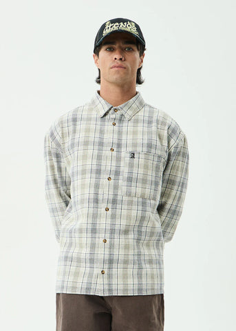 AFENDS SHELTER RECYCLED FLANNEL LONG SLEEVE SHIRT - WHITE CHECK