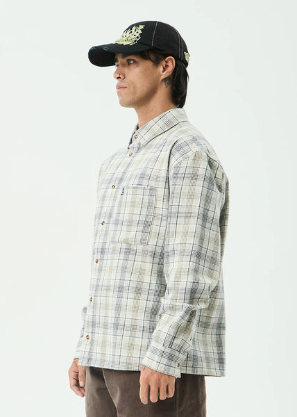 AFENDS SHELTER RECYCLED FLANNEL LONG SLEEVE SHIRT - WHITE CHECK