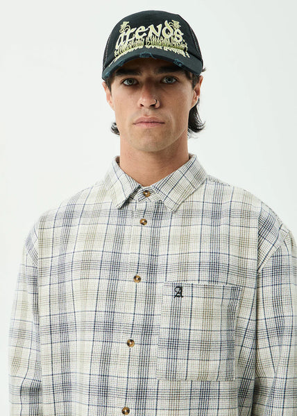 AFENDS SHELTER RECYCLED FLANNEL LONG SLEEVE SHIRT - WHITE CHECK